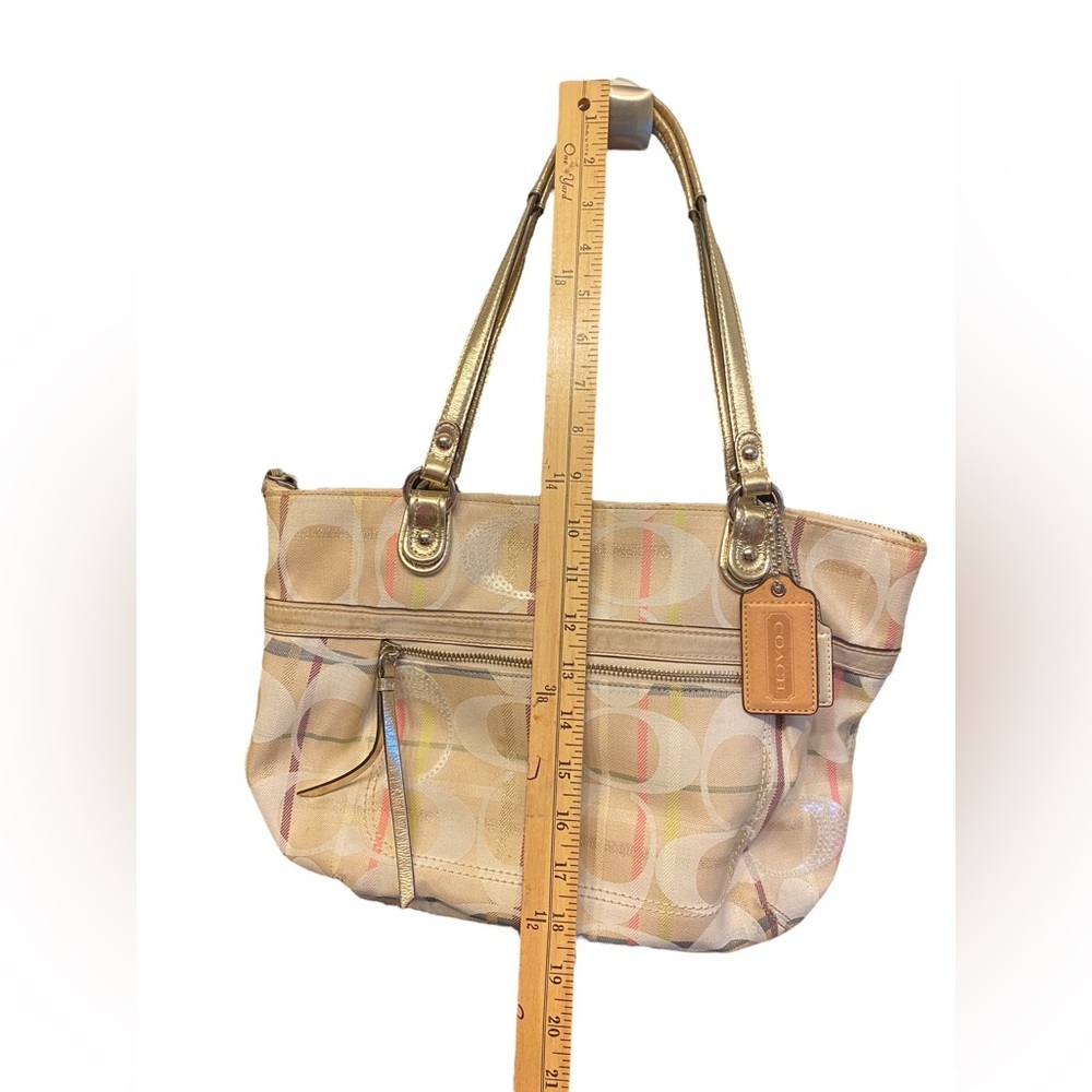 COACH handbag shoulder purse two straps champagne beige multi color logo print - Picture 7 of 8